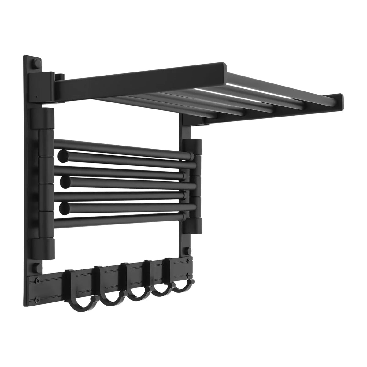 Wall-Mounted Towel Rack, Black Space Aluminum Shelf with 7 Rotating Rods, 5 Hooks, Foldable 40 cm Bath Storage - product view 3