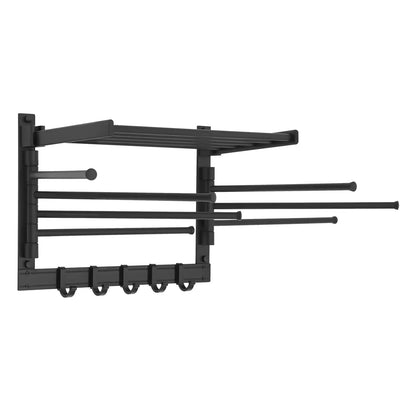 Wall-Mounted Towel Rack, Black Space Aluminum Shelf with 7 Rotating Rods, 5 Hooks, Foldable 40 cm Bath Storage - product view 4