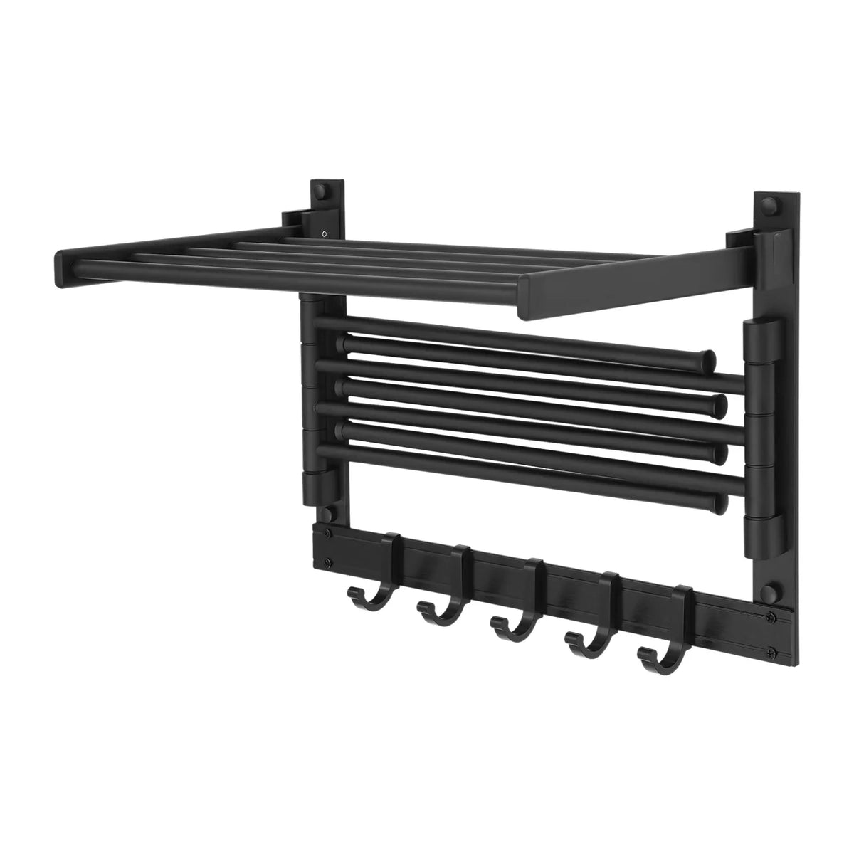 Wall-Mounted Towel Rack, Black Space Aluminum Shelf with 7 Rotating Rods, 5 Hooks, Foldable 40 cm Bath Storage - product view 6