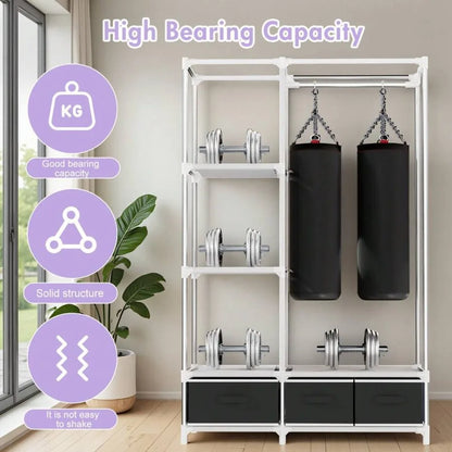 Freestanding Garment Rack, 3 Hanging Rods and 6 Shelves, Plastic Frame Wardrobe Organizer for Bedroom or Dorm - product view 4