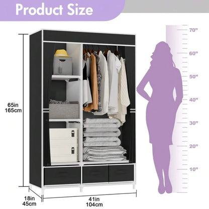 Freestanding Garment Rack, 3 Hanging Rods and 6 Shelves, Plastic Frame Wardrobe Organizer for Bedroom or Dorm - product view 5