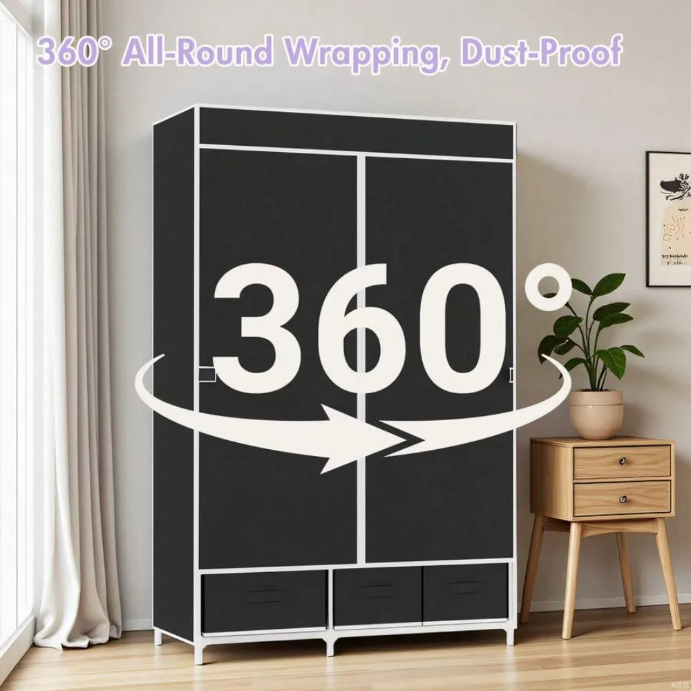 Freestanding Garment Rack, 3 Hanging Rods and 6 Shelves, Plastic Frame Wardrobe Organizer for Bedroom or Dorm - product view 6