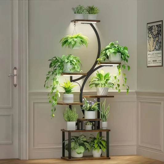 8-Tier Metal Plant Stand, Tree-Shaped Corner Display with Thick Wooden Boards for Balcony, Patio and Living Room - product view 1