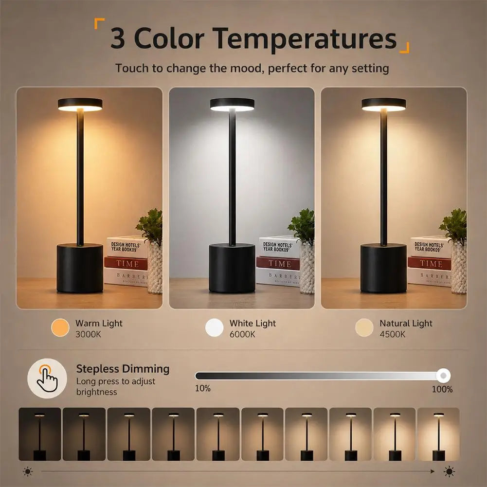 Rechargeable Table Lamp, Cordless LED Touch Desk Light, Stepless Dimming, 3 Color Temperatures, 5V DC - product view 5