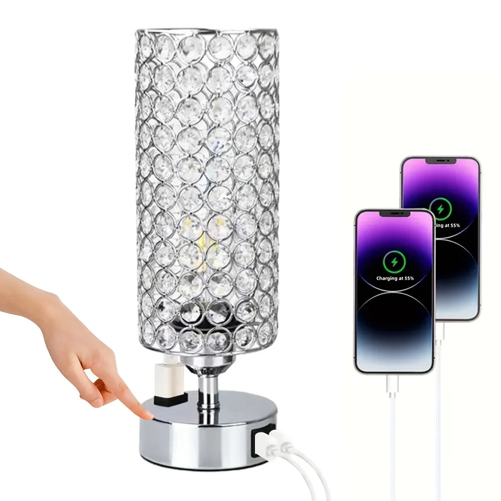 Crystal Touch Table Lamp, 3 Brightness Settings, Dual USB Ports, LED Light, 5V DC for Office and Living Room - product view 1
