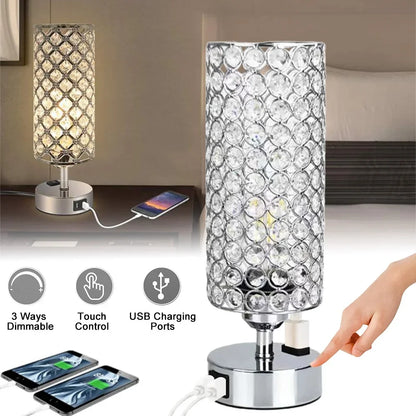 Crystal Touch Table Lamp, 3 Brightness Settings, Dual USB Ports, LED Light, 5V DC for Office and Living Room - product view 2