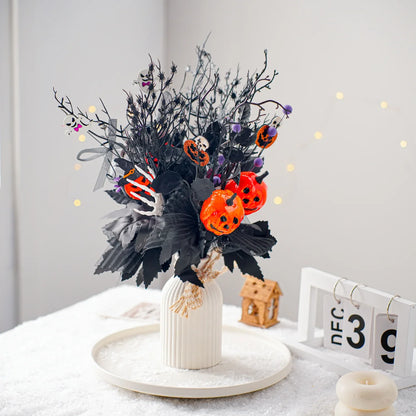 Halloween Wreath Picks, 4-Piece PVC Black Twigs with Skeleton Hand, Ghost and Pumpkin Details for Vase and Party Decor - product view 2