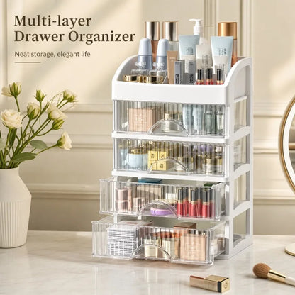 5-Tier Drawer Organizer, Transparent Cosmetic Storage Box, Waterproof PP Vanity Shelf for Makeup, Skincare and Stationery - product view 2