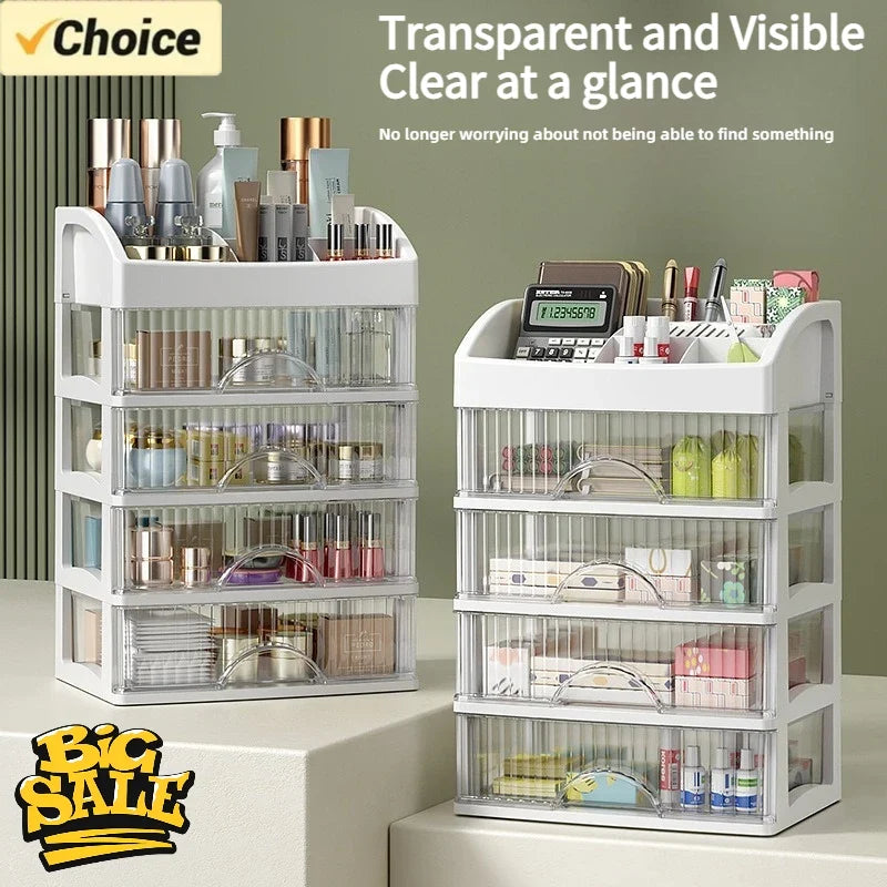 5-Tier Drawer Organizer, Transparent Cosmetic Storage Box, Waterproof PP Vanity Shelf for Makeup, Skincare and Stationery - product view 3