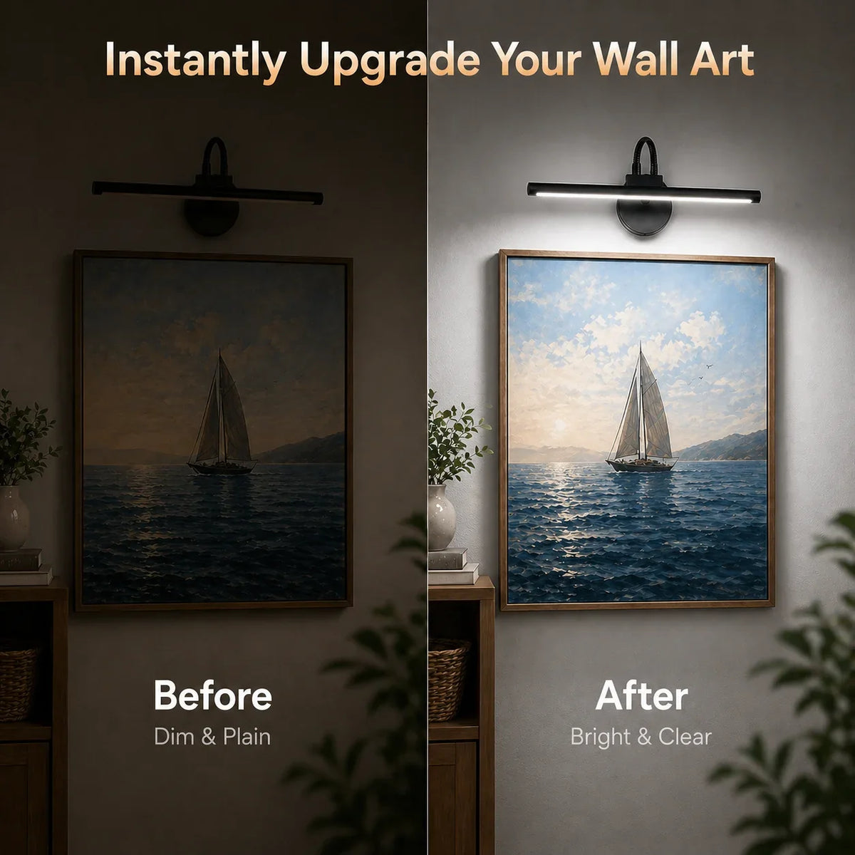 Rechargeable LED Picture Light, Dimmable Aluminum Wall Lamp, Self-Contained Design for Daily Lighting - product view 3