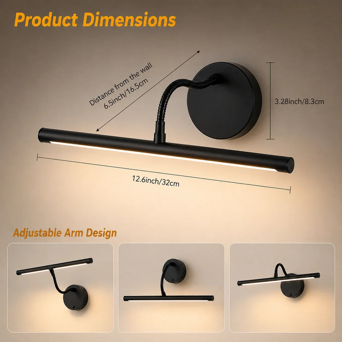 Rechargeable LED Picture Light, Dimmable Aluminum Wall Lamp, Self-Contained Design for Daily Lighting - product view 4
