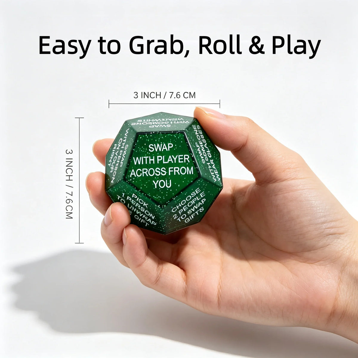 Christmas Gift Exchange Dice, Green Plastic Santa Swap Party Game Die, Compact Stocking Stuffer for Holiday Gatherings - product view 4
