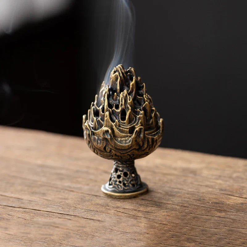 Vintage Copper Incense Holder, Three-Legged Hollow-Out Design, Incense Stick Censer for Tabletop Aromatherapy Décor - product view 2