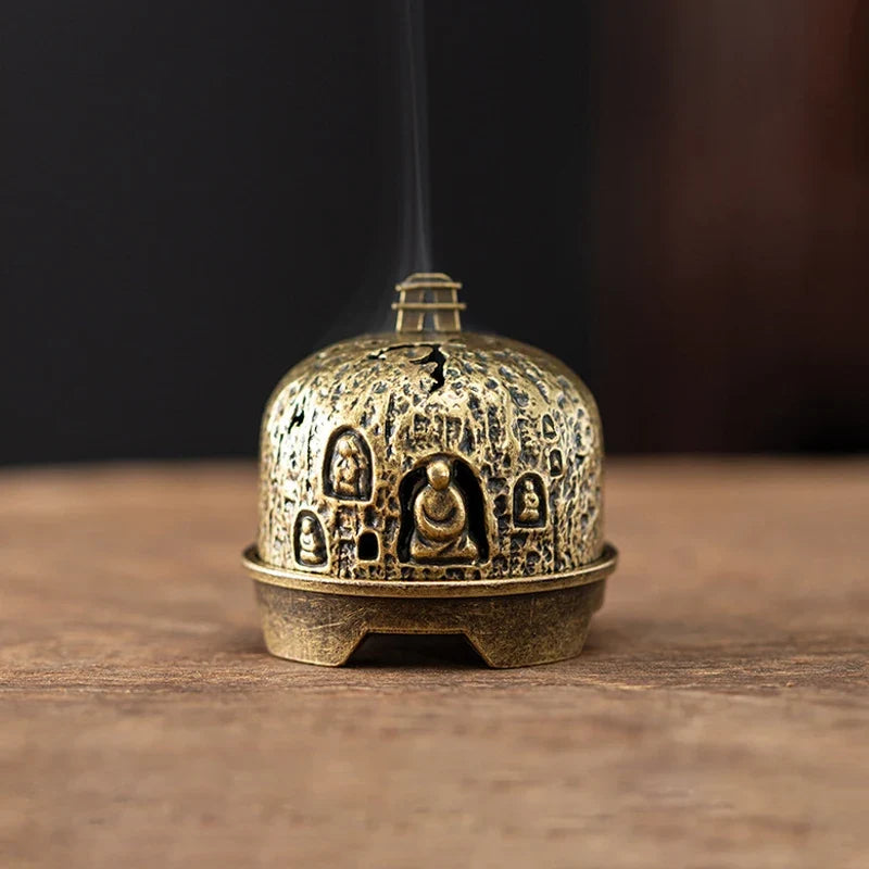 Vintage Copper Incense Holder, Three-Legged Hollow-Out Design, Incense Stick Censer for Tabletop Aromatherapy Décor - product view 4