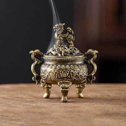 Vintage Copper Incense Holder, Three-Legged Hollow-Out Design, Incense Stick Censer for Tabletop Aromatherapy Décor - product view 5