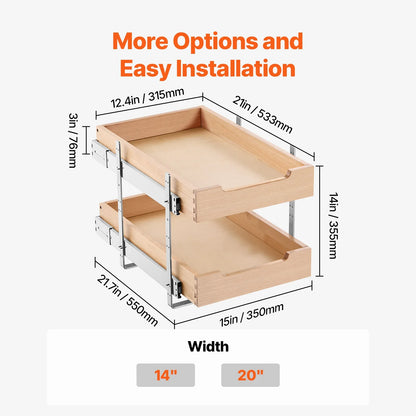 Pull-Out Cabinet Organizer, 2-Tier Birch Wood Drawer with Soft-Close Metal Rails, Adjustable Height for Kitchen Storage - product view 1