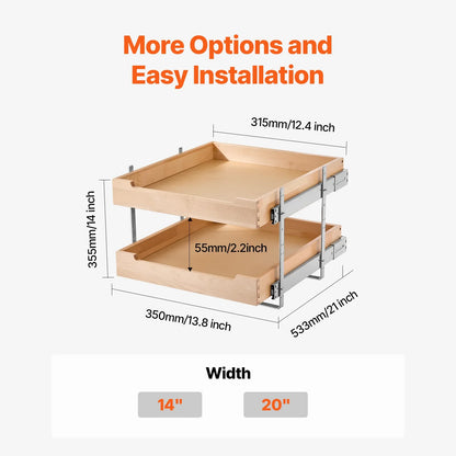Pull-Out Cabinet Organizer, 2-Tier Birch Wood Drawer with Soft-Close Metal Rails, Adjustable Height for Kitchen Storage - product view 2