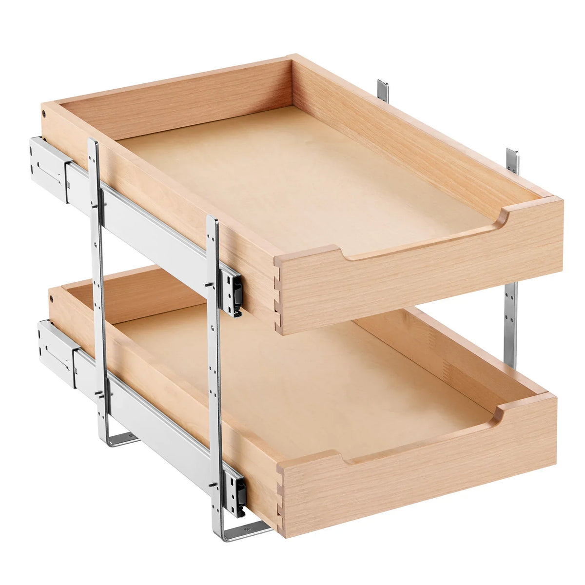 Pull-Out Cabinet Organizer, 2-Tier Birch Wood Drawer with Soft-Close Metal Rails, Adjustable Height for Kitchen Storage - product view 3