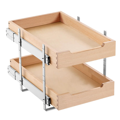 Pull-Out Cabinet Organizer, 2-Tier Birch Wood Drawer with Soft-Close Metal Rails, Adjustable Height for Kitchen Storage - product view 3