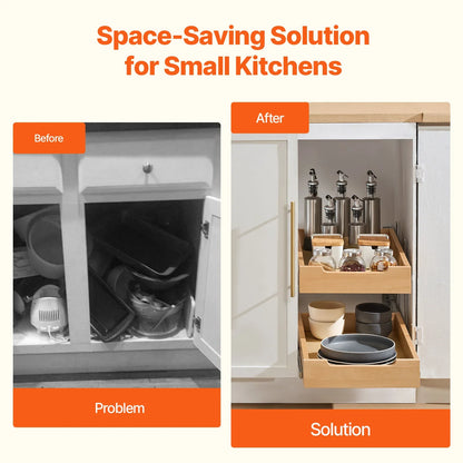 Pull-Out Cabinet Organizer, 2-Tier Birch Wood Drawer with Soft-Close Metal Rails, Adjustable Height for Kitchen Storage - product view 6