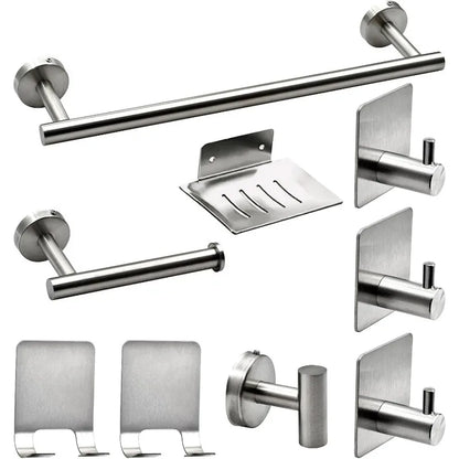 Stainless Steel Wall-Mounted Towel Bar Set, 9-Piece Bathroom Hook and Towel Holder Collection - product view 1