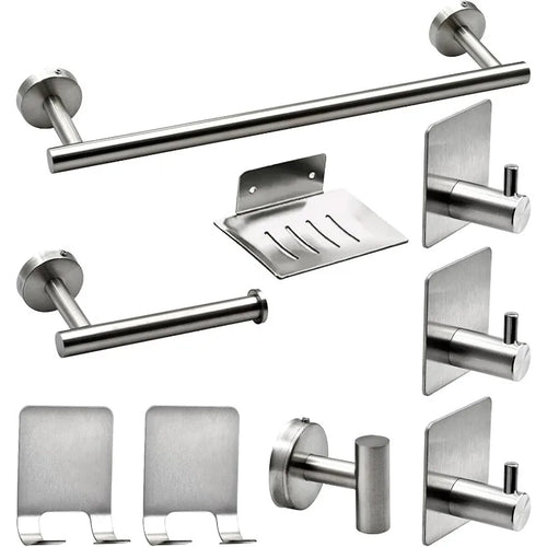 Stainless Steel Wall-Mounted Towel Bar Set, 9-Piece Bathroom Hook and Towel Holder Collection - product view 1
