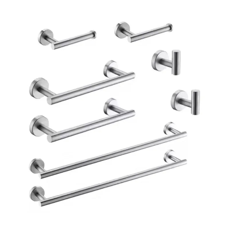 Stainless Steel Wall-Mounted Towel Bar Set, 9-Piece Bathroom Hook and Towel Holder Collection - product view 5