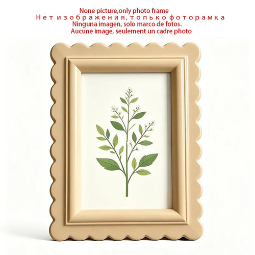 Wave-Edge Plastic Picture Frame, 15 x 20 cm Frame for 10 x 15 cm Photos, Beige or White Desktop Décor - product view 1
