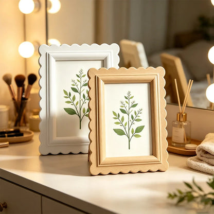 Wave-Edge Plastic Picture Frame, 15 x 20 cm Frame for 10 x 15 cm Photos, Beige or White Desktop Décor - product view 5