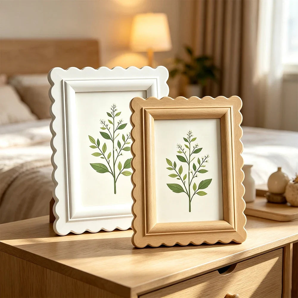 Wave-Edge Plastic Picture Frame, 15 x 20 cm Frame for 10 x 15 cm Photos, Beige or White Desktop Décor - product view 6