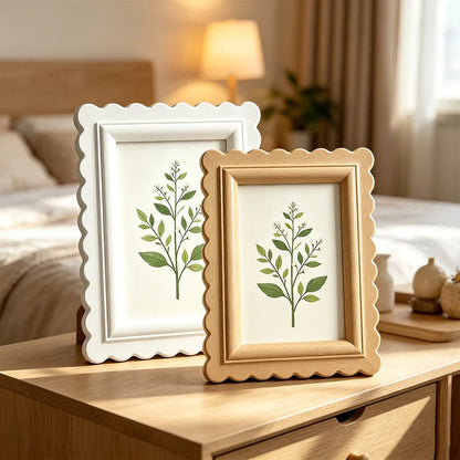 Wave-Edge Plastic Picture Frame, 15 x 20 cm Frame for 10 x 15 cm Photos, Beige or White Desktop Décor - product view 6
