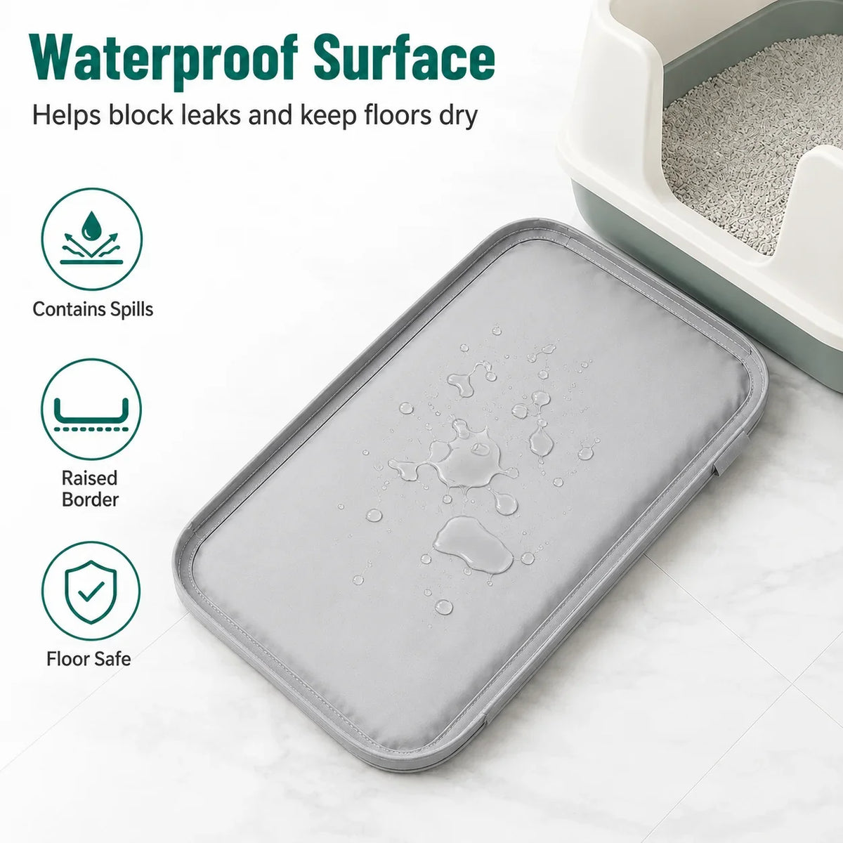 Cat Litter Mat, Washable Sand-Trapping Floor Protector with Non-Slip, Water-Resistant Surface, 2-Piece Option - product view 4