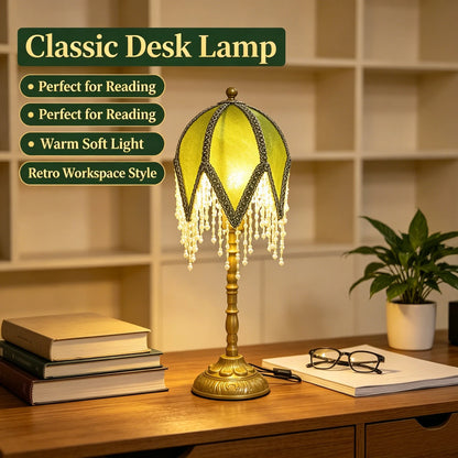 Vintage Fabric Table Lamp, European Tassel Shade, Bamboo-Joint Metal Base, E27 Bulb Socket, 110V US Plug for Bedroom - product view 2
