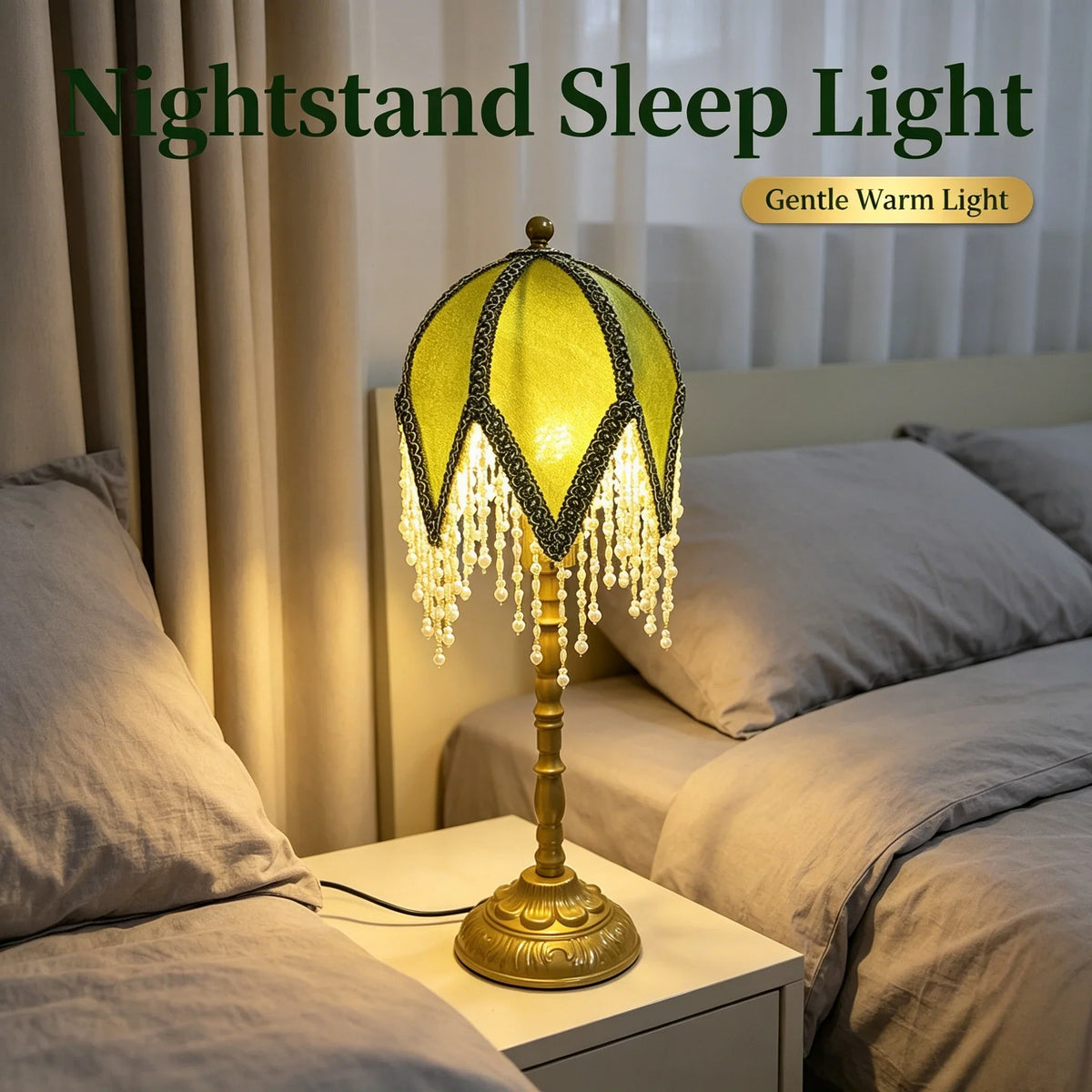 Vintage Fabric Table Lamp, European Tassel Shade, Bamboo-Joint Metal Base, E27 Bulb Socket, 110V US Plug for Bedroom - product view 5