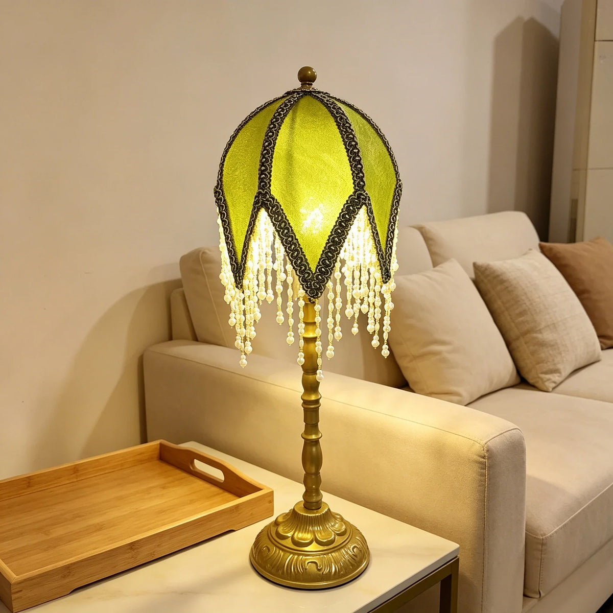 Vintage Fabric Table Lamp, European Tassel Shade, Bamboo-Joint Metal Base, E27 Bulb Socket, 110V US Plug for Bedroom - product view 6
