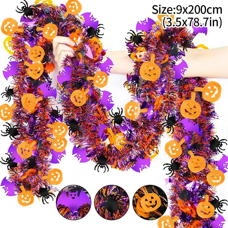 Artificial Halloween Maple Leaf Garland, Paper Hanging Décor with Pumpkins, Ghosts and Bats for Mantels, Doors and Parties - product view 5