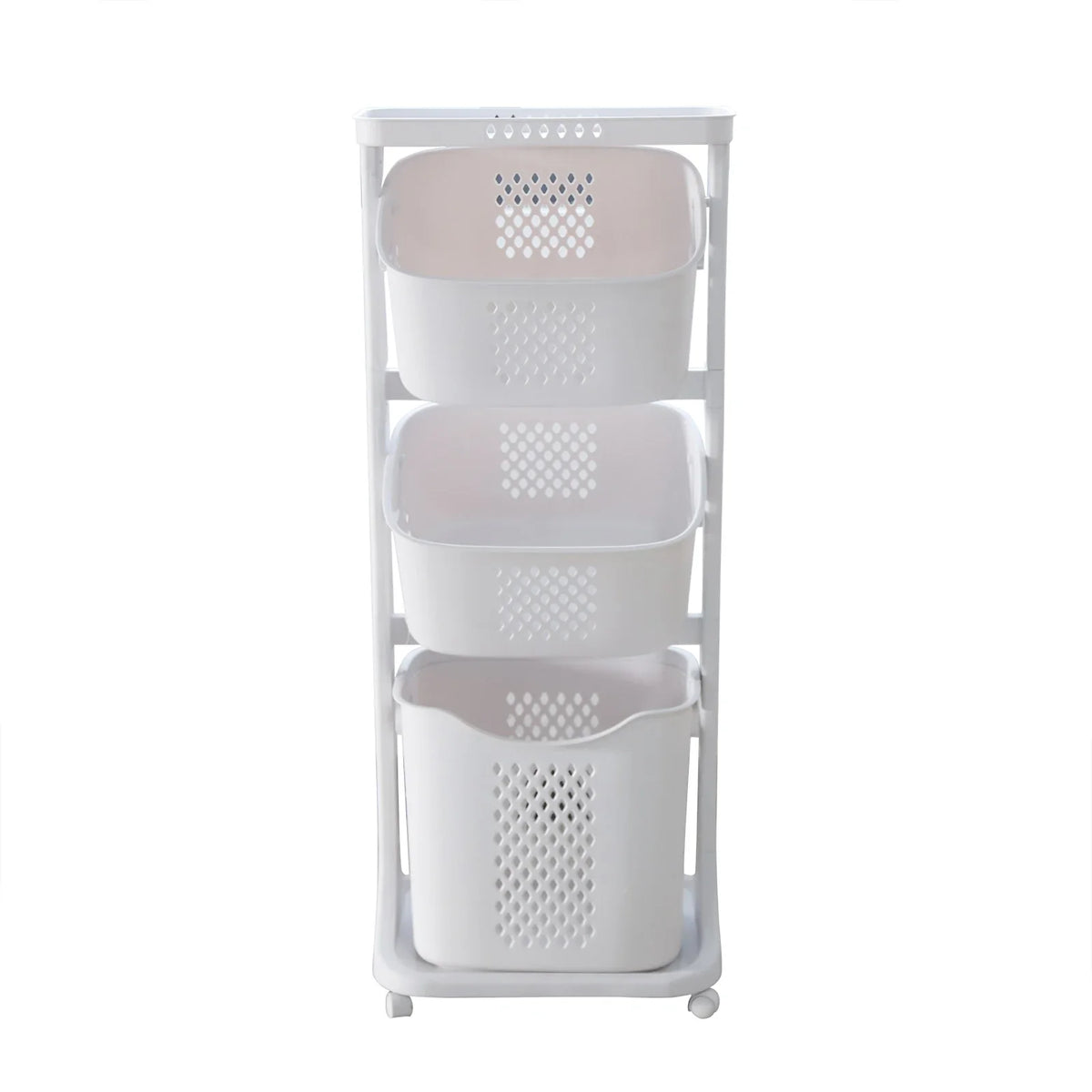 Collapsible 3-Tier Clothes Hamper, Ventilated Free-Standing PP Laundry Basket with Wheels for Bedroom, Bathroom and Laundry Room - product view 1