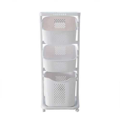 Collapsible 3-Tier Clothes Hamper, Ventilated Free-Standing PP Laundry Basket with Wheels for Bedroom, Bathroom and Laundry Room - product view 1