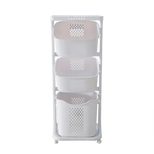 Collapsible 3-Tier Clothes Hamper, Ventilated Free-Standing PP Laundry Basket with Wheels for Bedroom, Bathroom and Laundry Room - product view 1