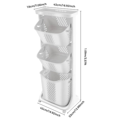 Collapsible 3-Tier Clothes Hamper, Ventilated Free-Standing PP Laundry Basket with Wheels for Bedroom, Bathroom and Laundry Room - product view 6
