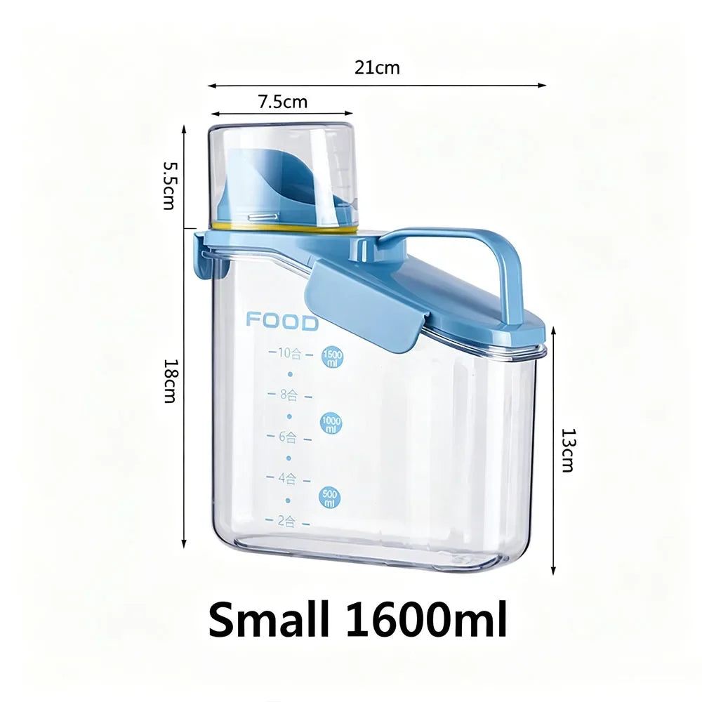 Airtight Pet Food Storage Container with Measuring Cup, Flip-Open Pour Spout and Handle, 1.6L, 2L or 2.8L - product view 1