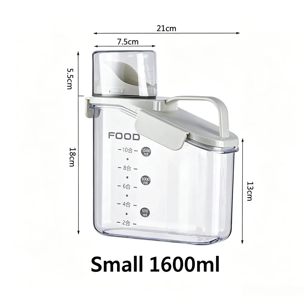Airtight Pet Food Storage Container with Measuring Cup, Flip-Open Pour Spout and Handle, 1.6L, 2L or 2.8L - product view 2