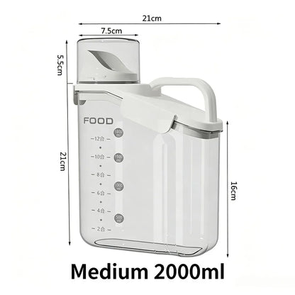 Airtight Pet Food Storage Container with Measuring Cup, Flip-Open Pour Spout and Handle, 1.6L, 2L or 2.8L - product view 4
