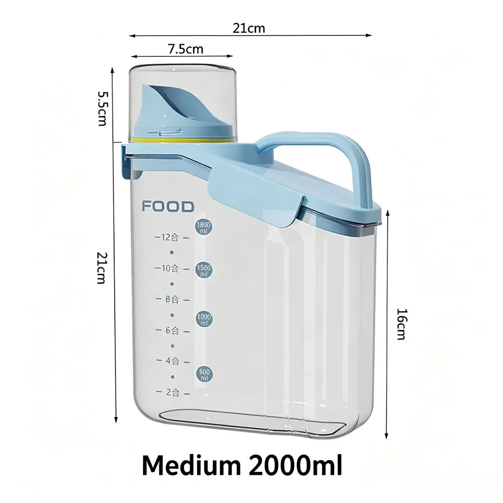 Airtight Pet Food Storage Container with Measuring Cup, Flip-Open Pour Spout and Handle, 1.6L, 2L or 2.8L - product view 6