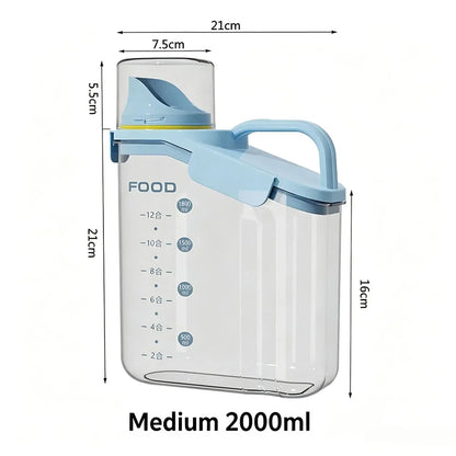 Airtight Pet Food Storage Container with Measuring Cup, Flip-Open Pour Spout and Handle, 1.6L, 2L or 2.8L - product view 6