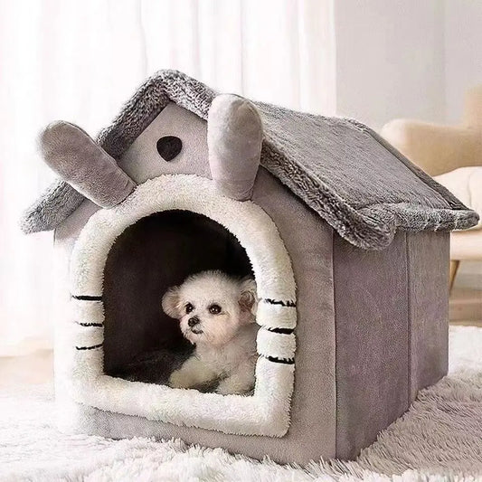 Cave-Style Pet Bed, Coral Fleece Cozy Nest with Removable Washable Design, Small to Large Dogs and Indoor Cats, Gray or Yellow - product view 1