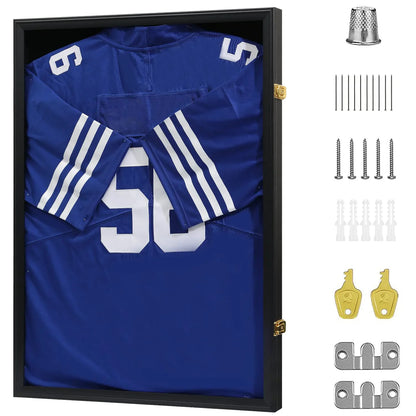 Lockable Jersey Display Frame, Rectangle Modern Shadow Box with UV Protection Acrylic, Hanger and Black Finish for Sports Shirts - product view 1