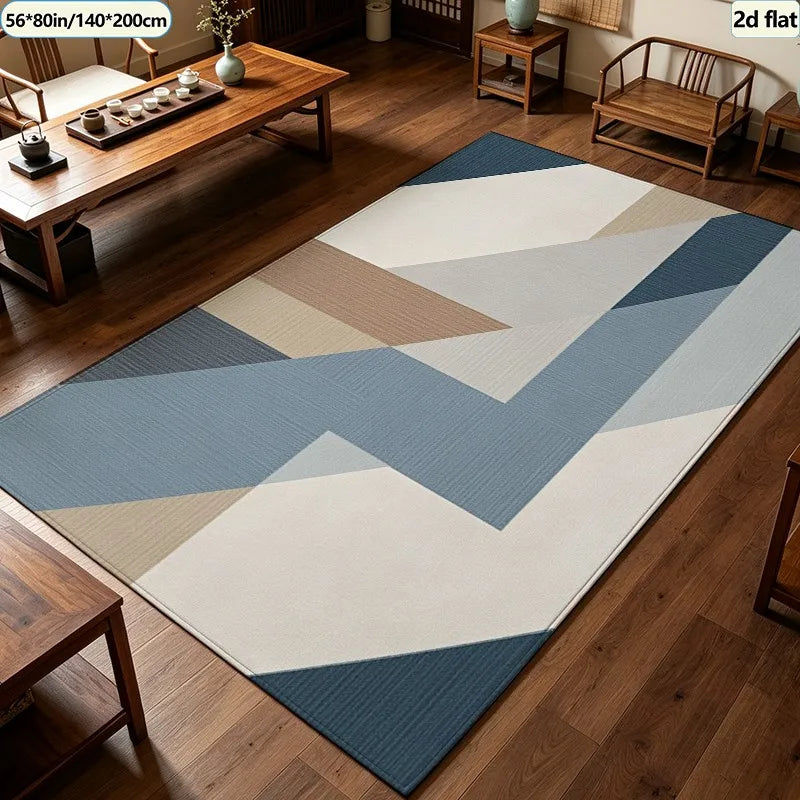 Modern Geometric Striped Area Rug, Classic Machine-Made Polyester Carpet with Rubber Backing, Six Sizes for Bedroom or Living Room - product view 3