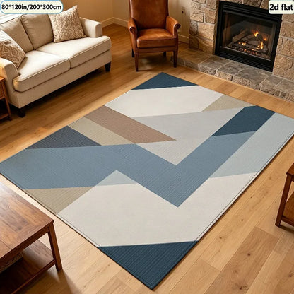 Modern Geometric Striped Area Rug, Classic Machine-Made Polyester Carpet with Rubber Backing, Six Sizes for Bedroom or Living Room - product view 6