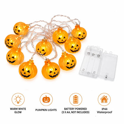 Halloween Waterproof String Lights, 3M Battery-Powered LED Pumpkin, Ghost or Eyeball Shapes, IP44 Indoor Outdoor Party Décor - product view 1